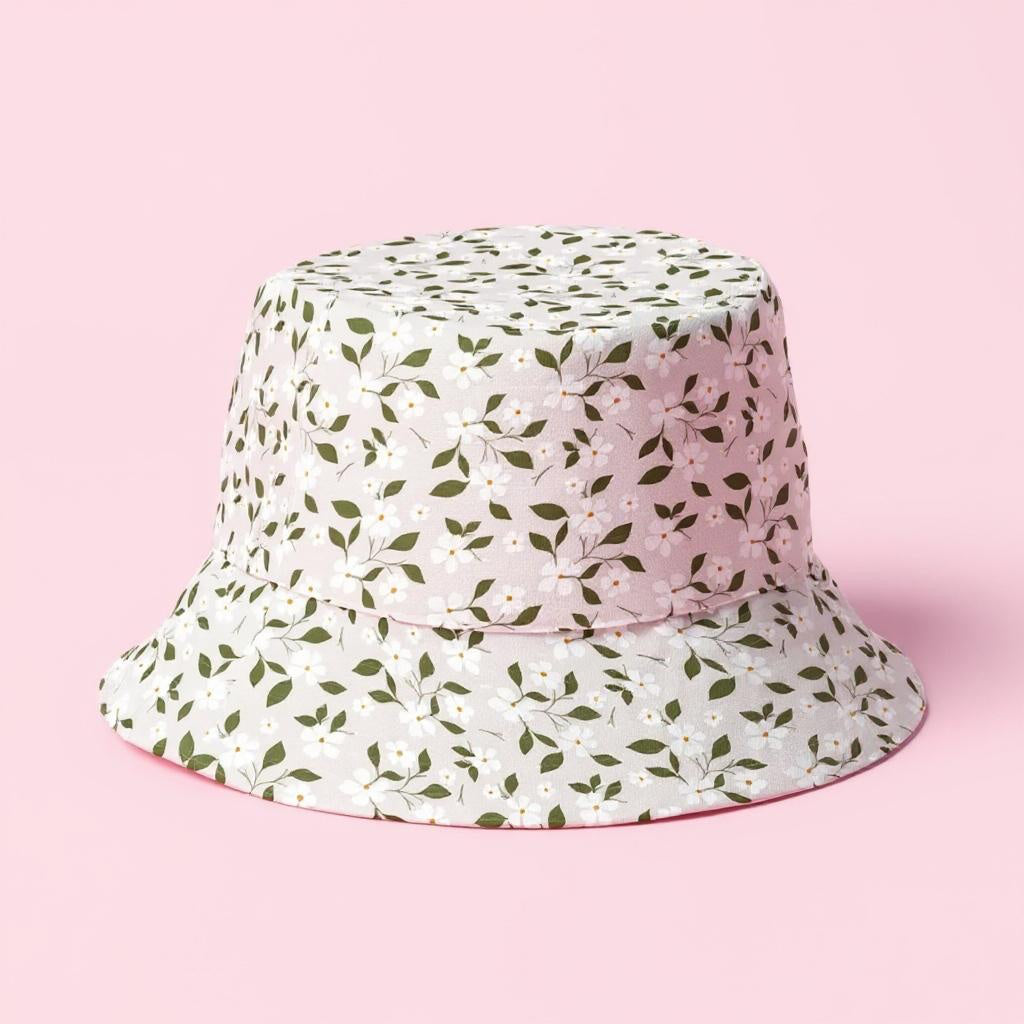 Reversible bucket hat-Tiny white flowers