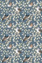 Birds and white berries navy wallpaper